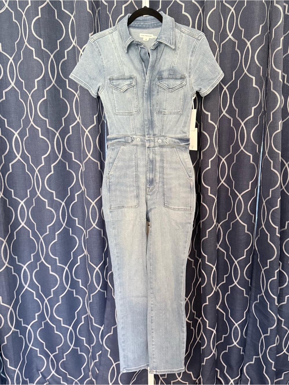 Good American Light Wash Denim Jumpsuit Size XS NWT B28
